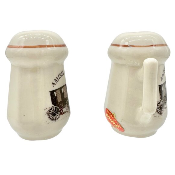 Vtg Amish Country Mug-Style Salt and Pepper Shakers Horse-Drawn Carriage Lipco - Picture 7 of 9